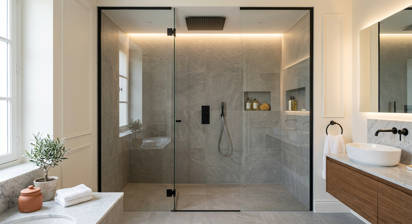 Installation de salle de bain moderne avec douche à l'italienne à Maisons-Alfort