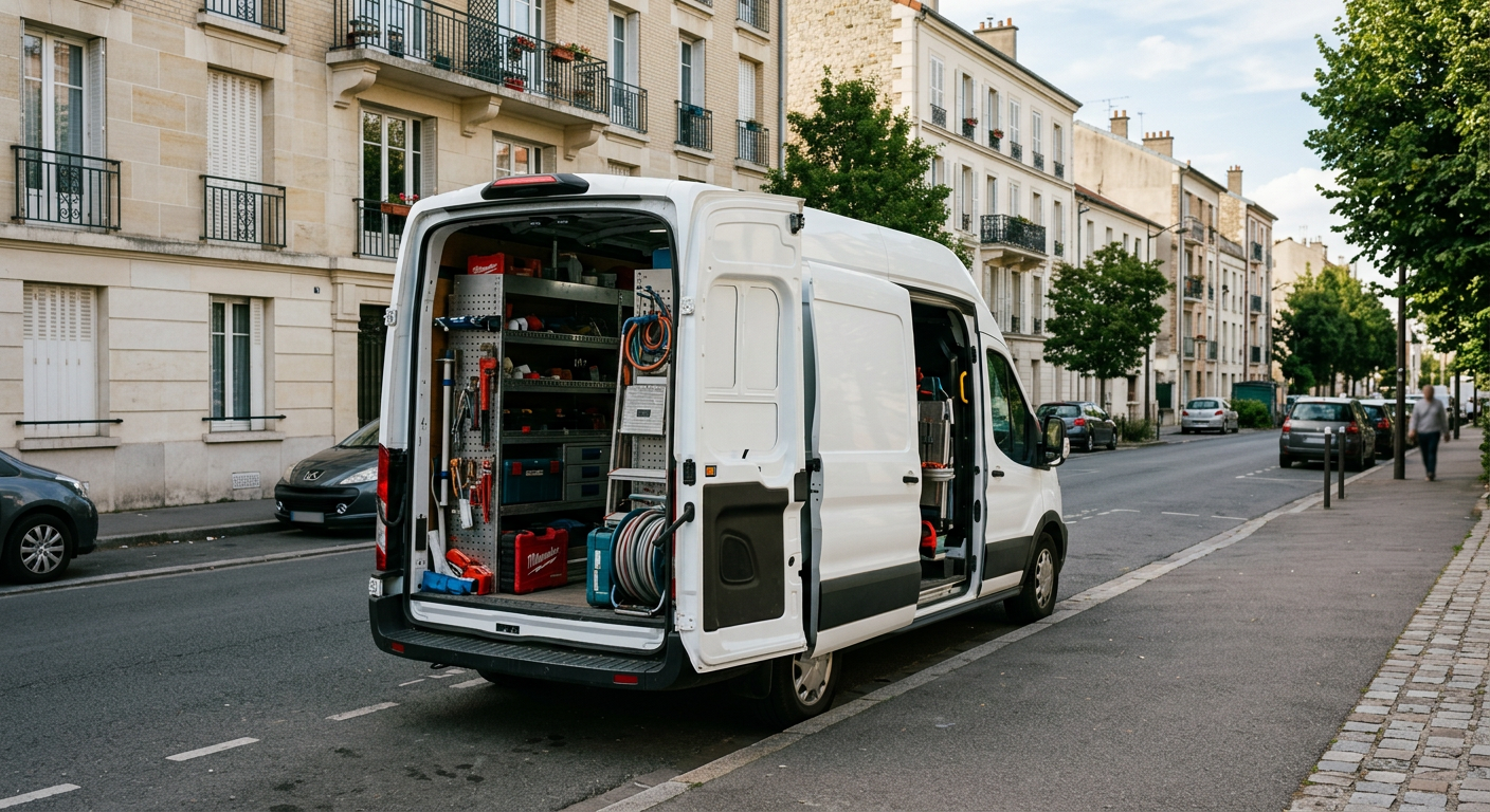Camionnette plombier Allo Plombier Maisons-Alfort en intervention dans le Val-de-Marne